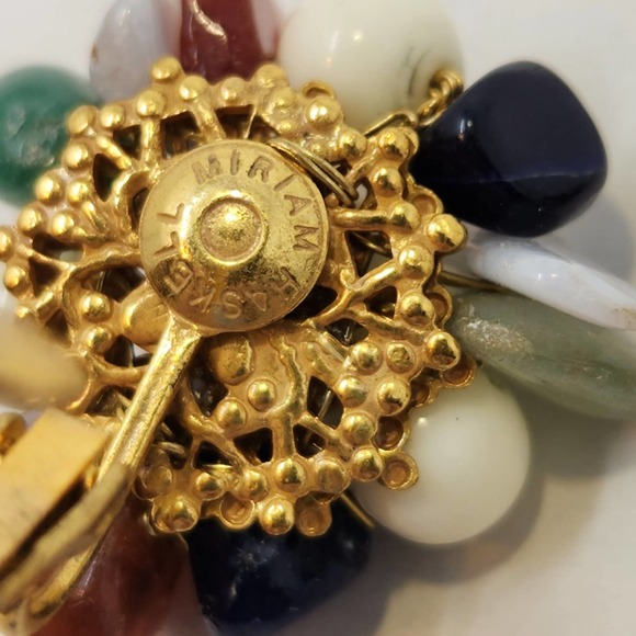 Miriam Haskell Multi Natural Stone Screw Back Earrings Gold Tone Vintage Jewelry - Picture 5 of 6